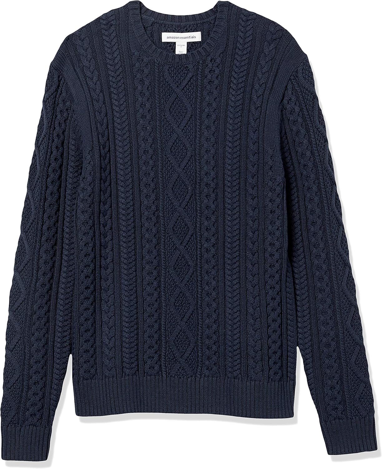 Men's Long-Sleeve 100% Cotton Fisherman Cable Crewneck Sweater XX-Large Navy