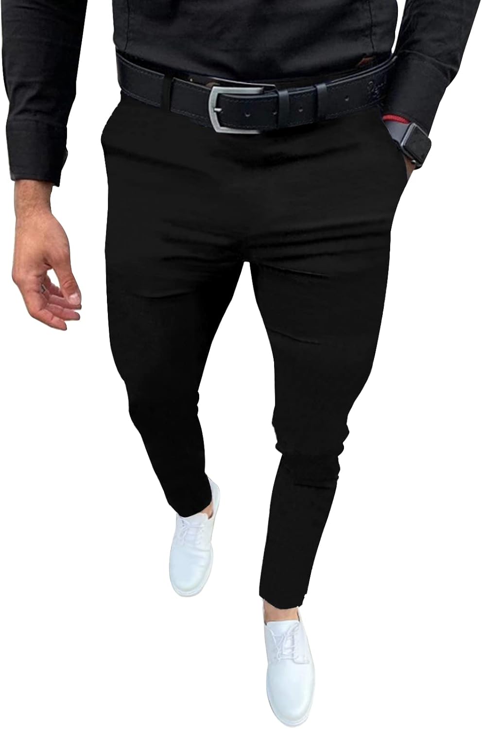 Mens Fashion Slim Fit Dress Pants Casual Business Skinny Stretch Pants Golf Pants X-Large Black