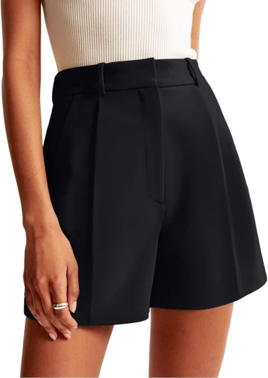 Womens Shorts Dressy High Waisted Wide Leg Tailored Shorts Pleated Business Casual Work Trouser Shorts Without Belts Small Black