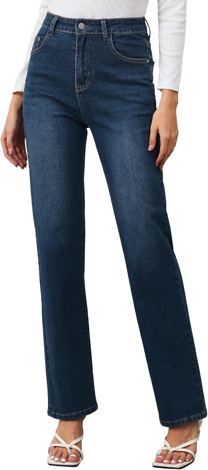 Women’s High-Rise Straight Leg Jeans - Comfortable Stretch Denim Classic Fit Casual & Work Pants Midnight Indigo 6