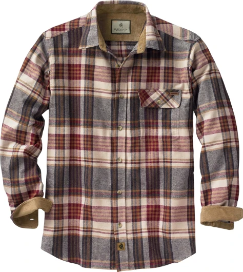 Men's Flannel Shirt Long Sleeve Button Down 100% Cotton Large Cedarwood Plaid