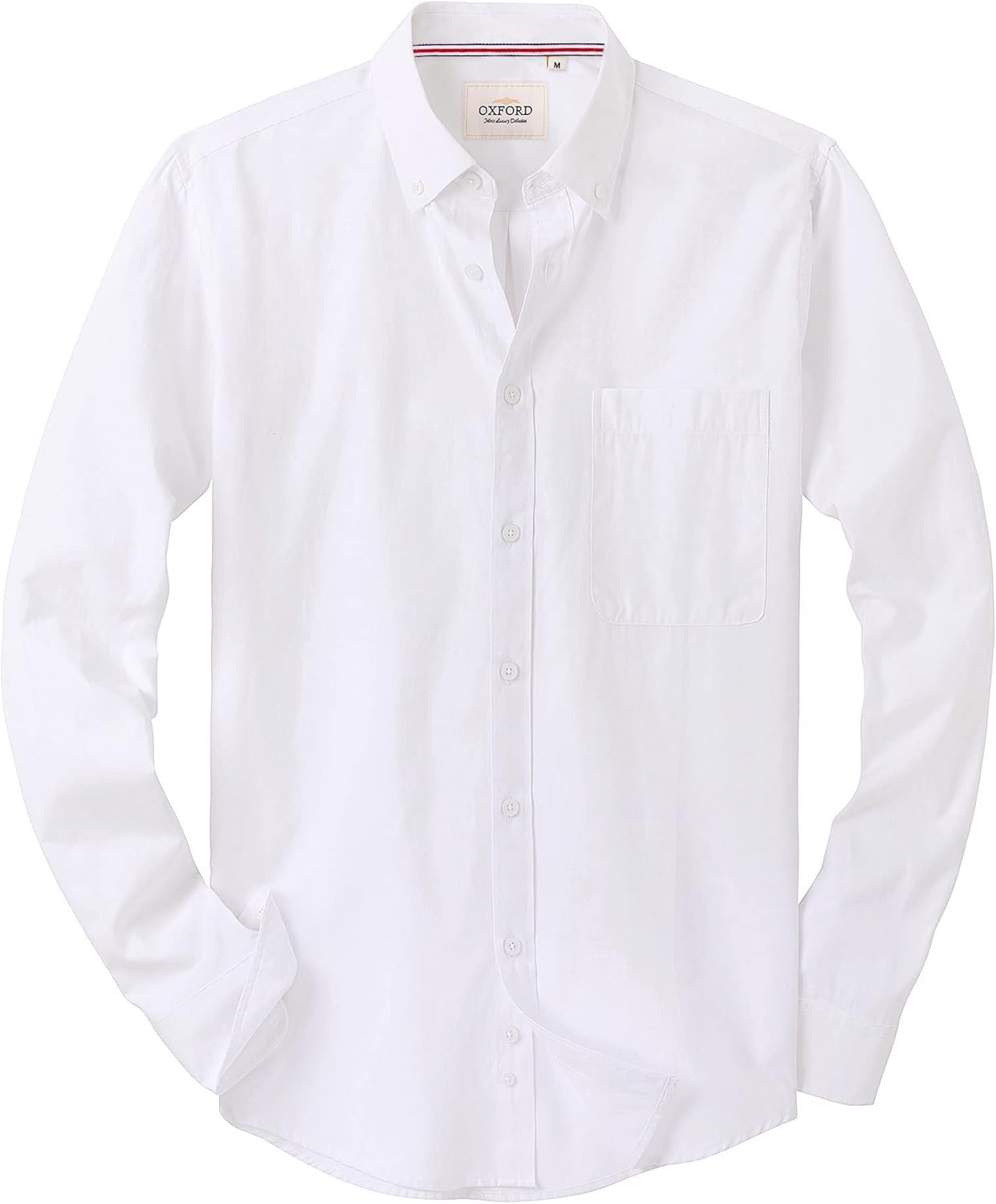 Alimens & Gentle Mens Solid Oxford Shirt Long Sleeve Dress Shirt Work Casual Button Down Shirts with Pocket Standard X-Large White