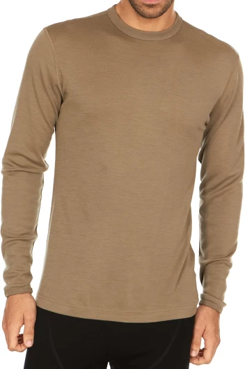 100% Merino Wool - Men's Long Sleeve Crew Shirt - Thermal Base Layer Large 235 Midweight Tan 499