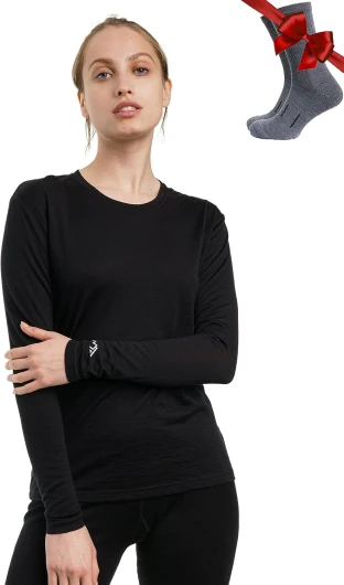 Merino.tech Merino Wool Base Layer Women - 100% Merino Wool Heavyweight, Midweight, Lite Long Sleeve Thermal Shirt and Socks Large 165 Black