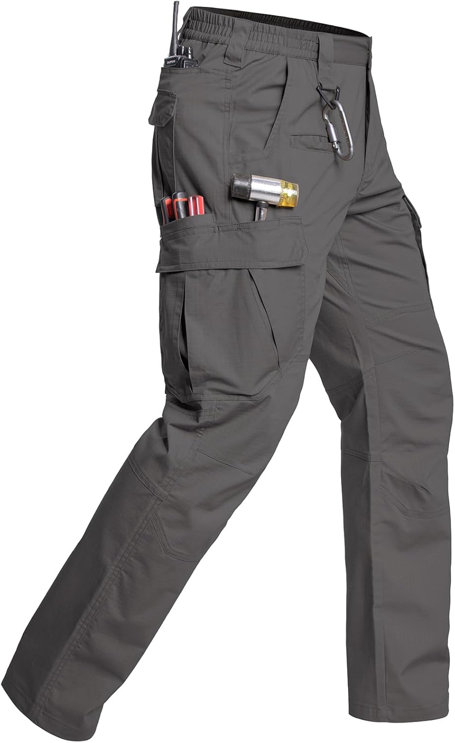 Men's Stretch Cargo Work Pants Flex Ripstop Water Resistant Utility Tactical Hiking Pants with 12 Pockets Dark Grey 32W x 30L