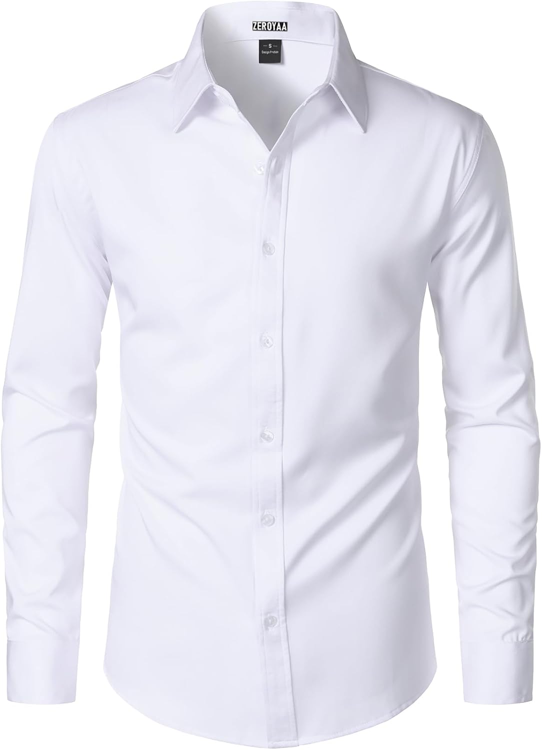 Men's Wrinkle Free Long Sleeve Dress Shirt Business Casual Modern Slim Fit Button Down Shirts for Wedding and Office White Large