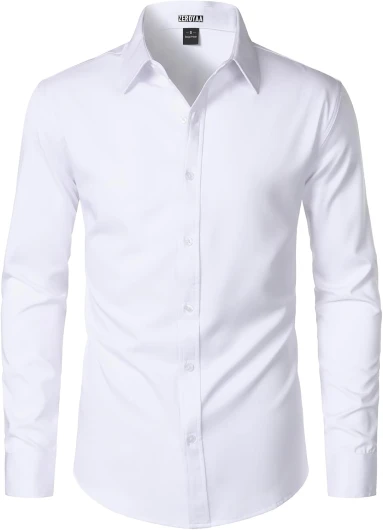 Men's Wrinkle Free Long Sleeve Dress Shirt Business Casual Modern Slim Fit Button Down Shirts for Wedding and Office White Large
