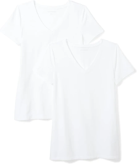 Women's Regular-Fit Short-Sleeve V-Neck T-Shirt, Multipacks 2 White Large