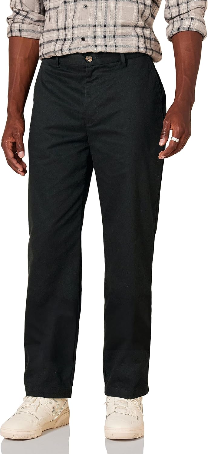 Men's Classic-Fit Wrinkle-Resistant Flat-Front Chino Pant (Available in Big & Tall) 30W x 34L Black