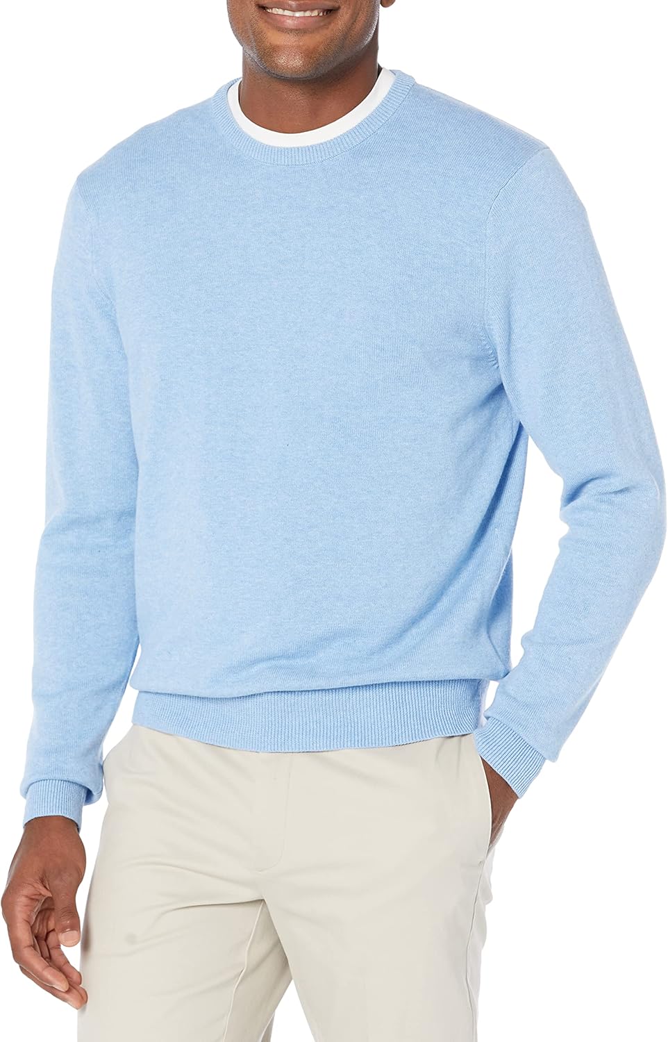 Men's Long-Sleeve Crewneck Sweater, 100% Cotton, Big & Tall Options Available Large Light Blue Heather