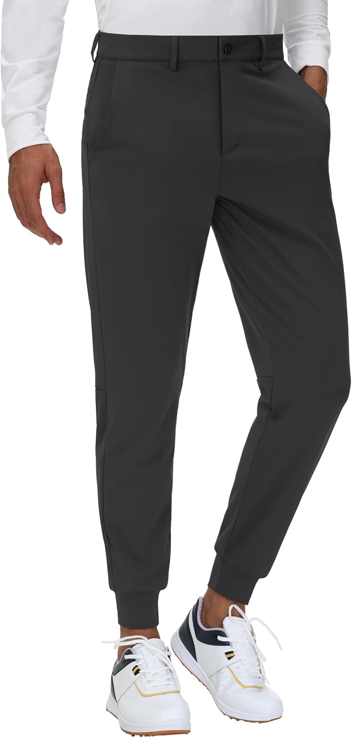 Men's Stretch Golf Joggers Pants with Belt Loops - 29" 34" Slim Fit Tapered Casual Business Travel Dress Work Sweatpants 29 inch inseam Large 01-black