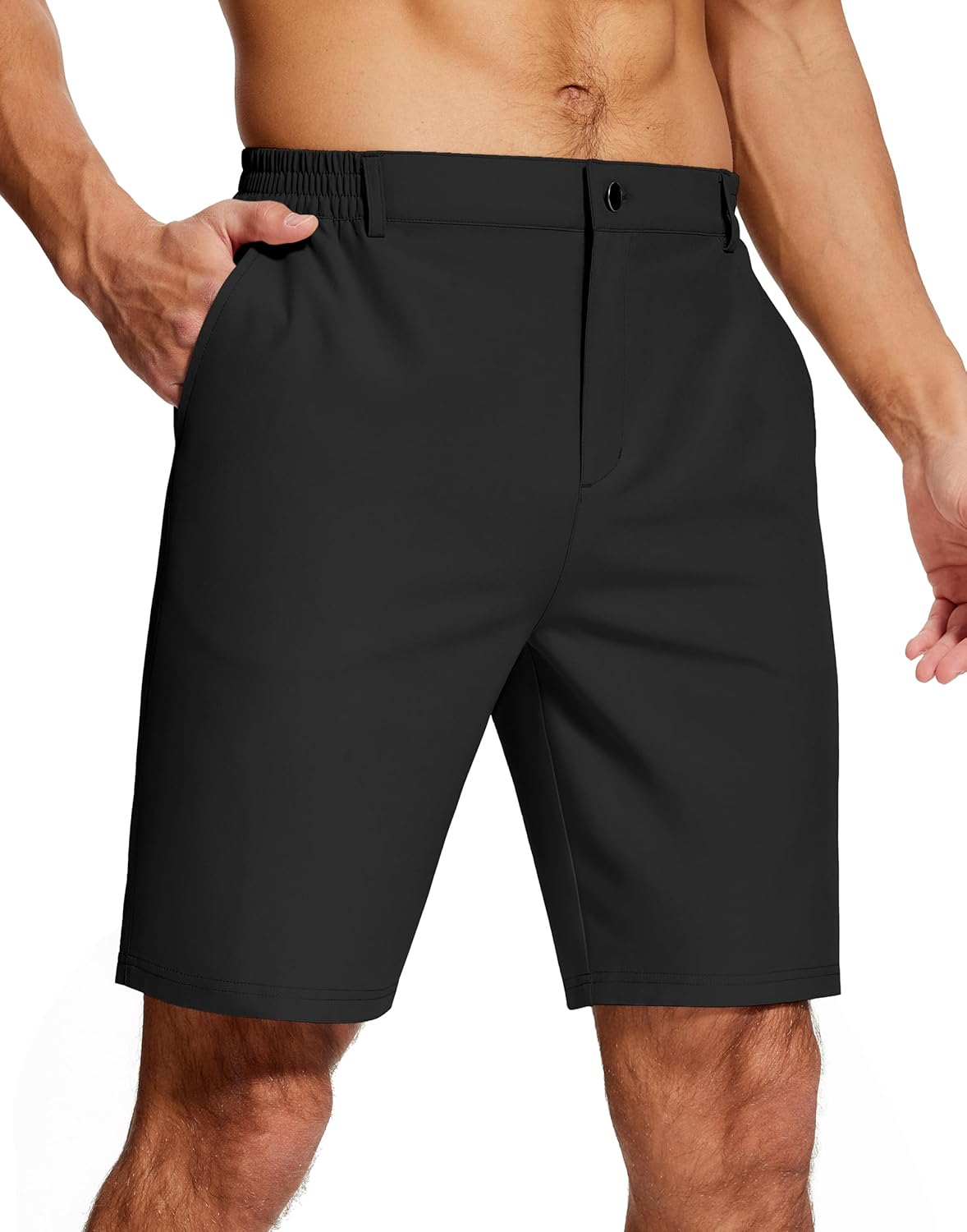 Mens Stretch Dress Shorts 9 Inch Lightweight Quick Dry Hiking Golf Shorts for Men Casual Outdoor Work 3 Pockets Black Large