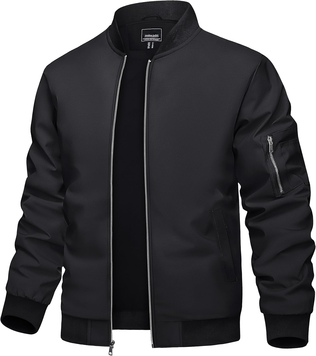 Men's Bomber Jacket Lightweight Casual Spring Fall Windbreaker Zip Up Coat with Pocket Large #01 Black