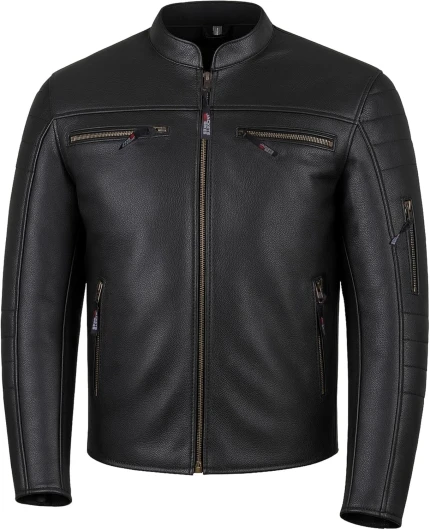 REVOLT Men's Motorcycle Jacket, Natural Buffalo Leather, CE Armor - Ventilation, Cruiser Motorbiker Touring Biker Black S Small Black
