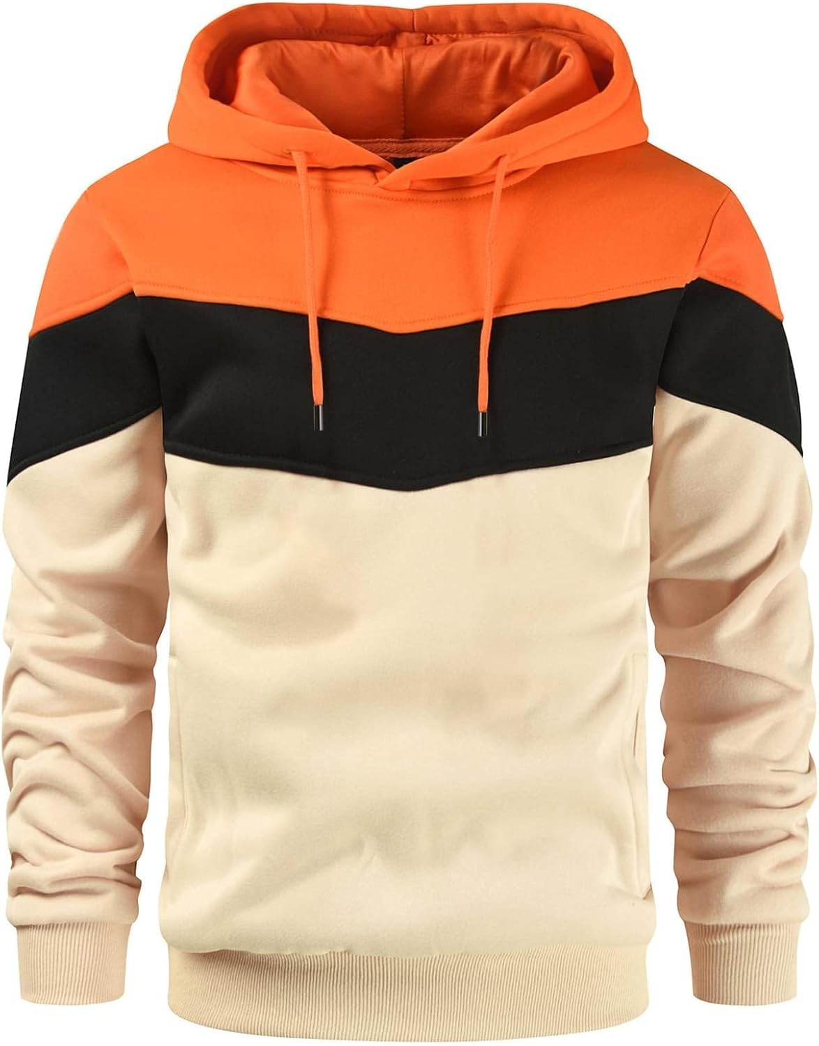 Men's Novelty Color Block Pullover Fleece Hoodie Long Sleeve Casual Sweatshirt with Pocket Small Orange Black White