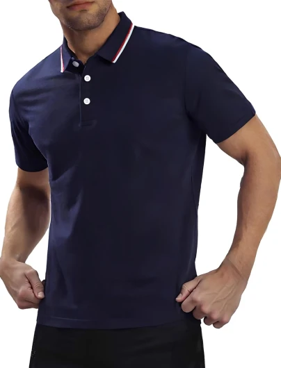 Slim Fit Short Sleeve Polo Shirts for Men - Cotton, Business Casual Stretch Shirt, Breathable Golf & Office Wear Navy Small