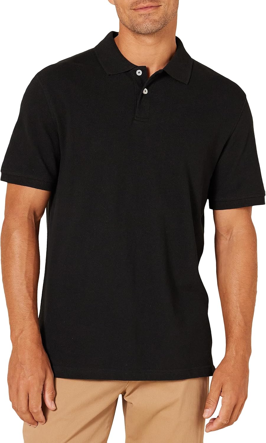 Men's Polo Shirts Short Sleeve, Slim-Fit Cotton Pique Medium Black