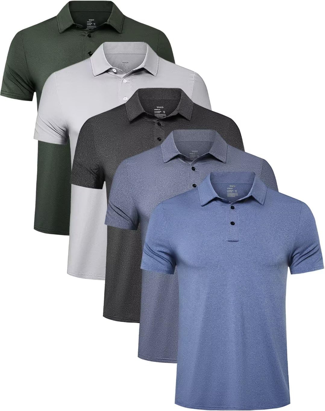 4/5 Pack Mens Polo Shirts Quick Dry Short Sleeve Golf T Shirt Performance Moisture Wicking Casual Workout Large Black/Light Grey/Green/Light Blue/Blue(5 Pack)