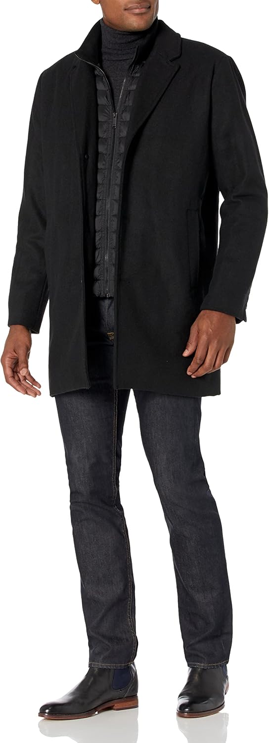 Men's Henry Wool Blend Top Coat (Regular and Big & Tall Sizes) Large Black