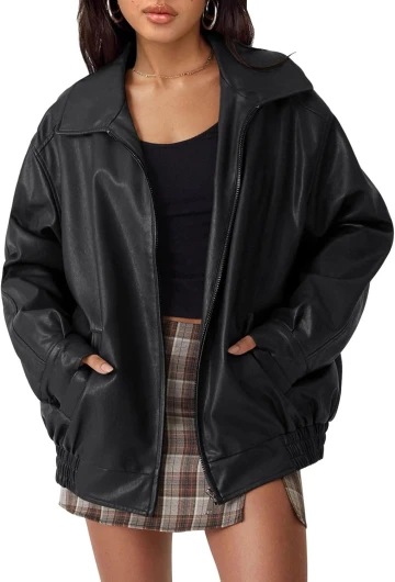 Womens Oversized Leather Jackets Faux Suede Fall Fashion Motorcycle Coats Winter Outfits Clothes Y2k Tops Small Black