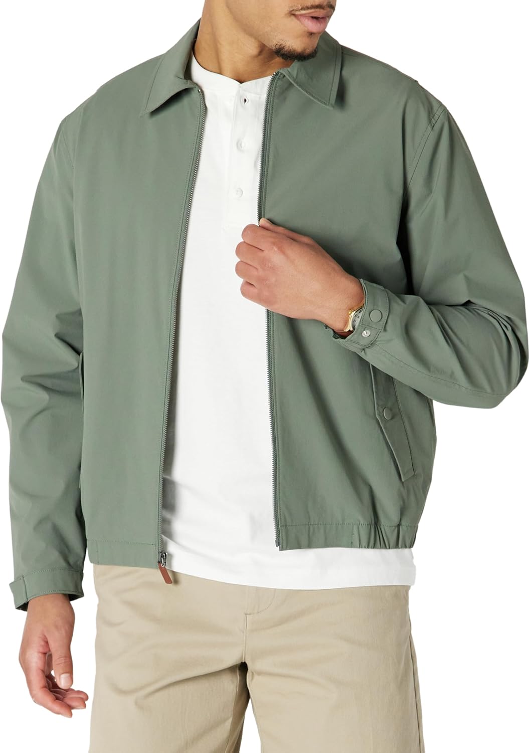 Men's Relaxed-Fit Lightweight Stretch Zip-Up Bomber Jacket X-Small Dark Olive