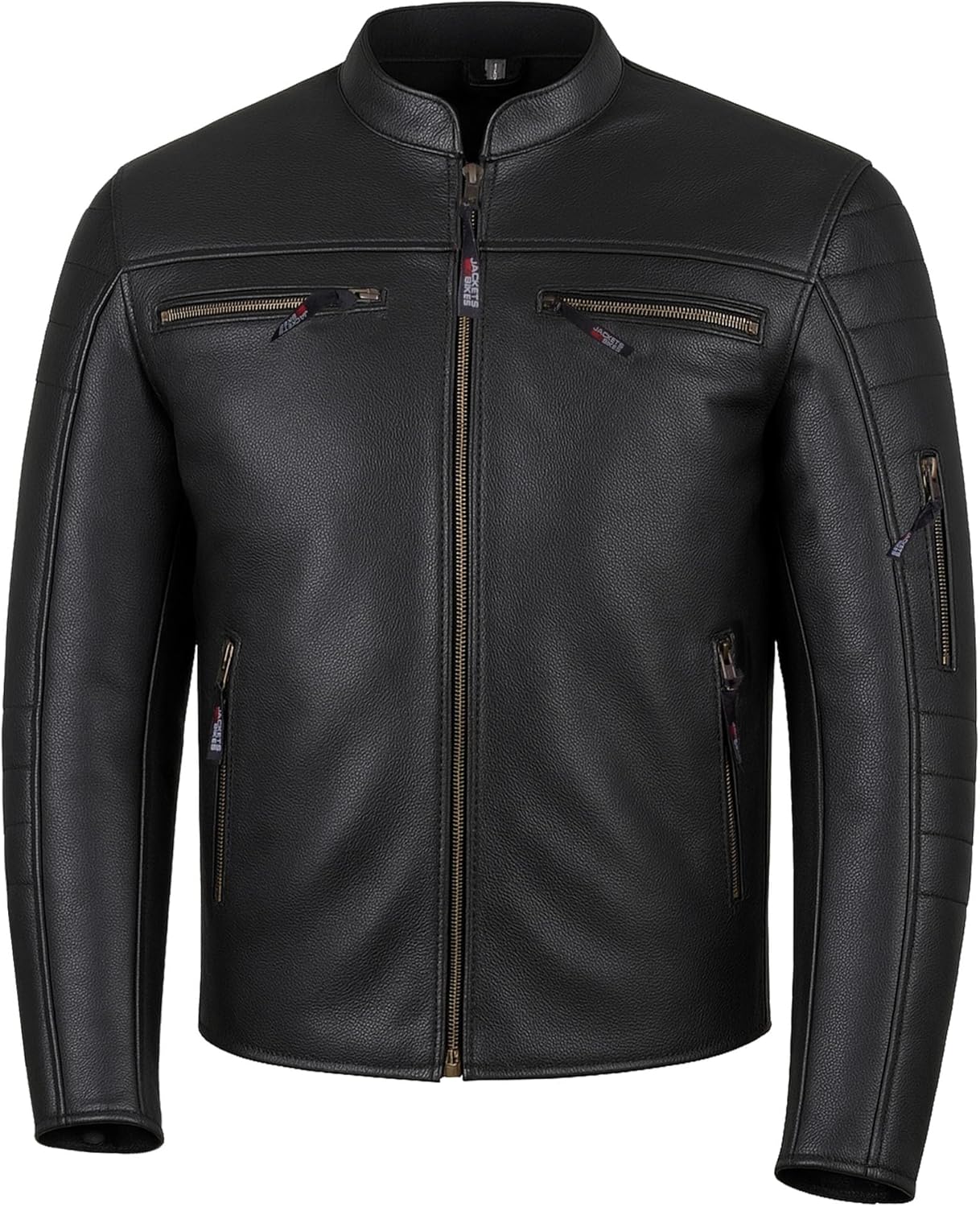REVOLT Men's Motorcycle Jacket, Natural Buffalo Leather, CE Armor - Ventilation, Cruiser Motorbiker Touring Biker Black L Large Black