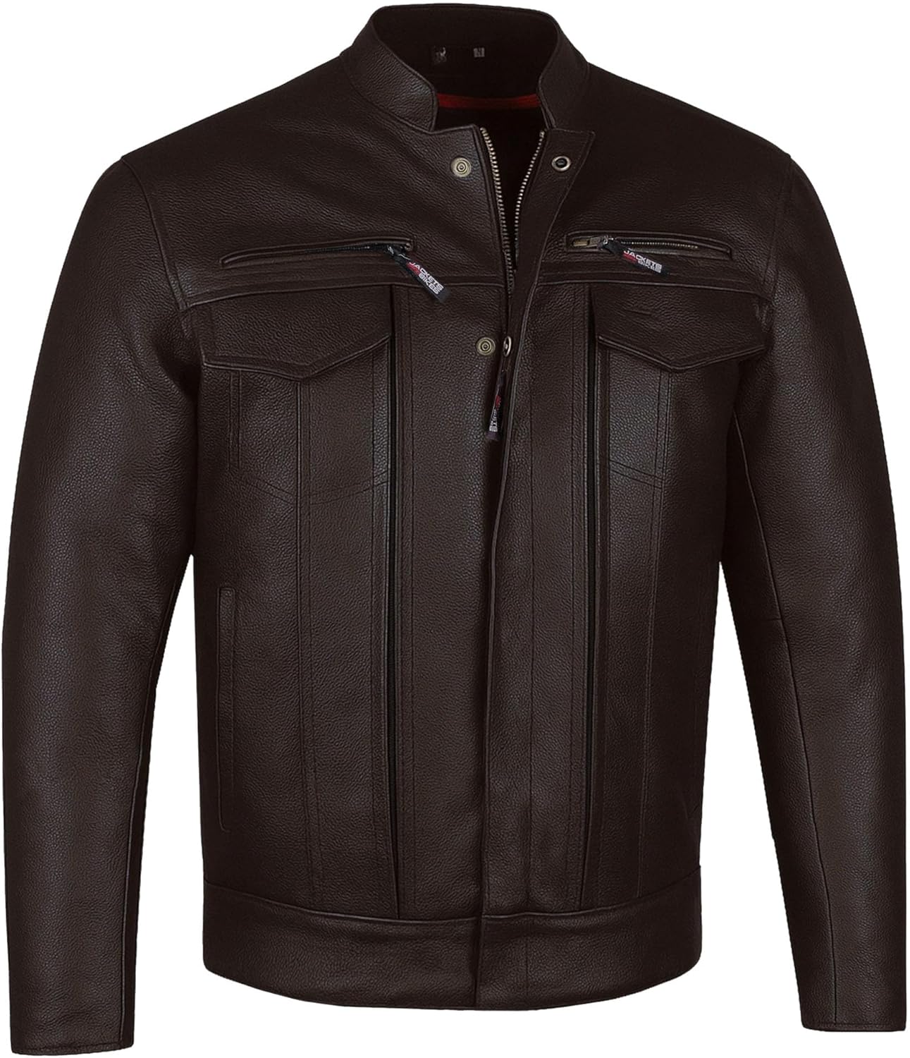 COMMUTER Men's Motorcycle Jacket, Premium Buffalo Leather, CE Armor, Utility Pockets, Street Cruiser Motorbike Biker Brown M Medium Brown
