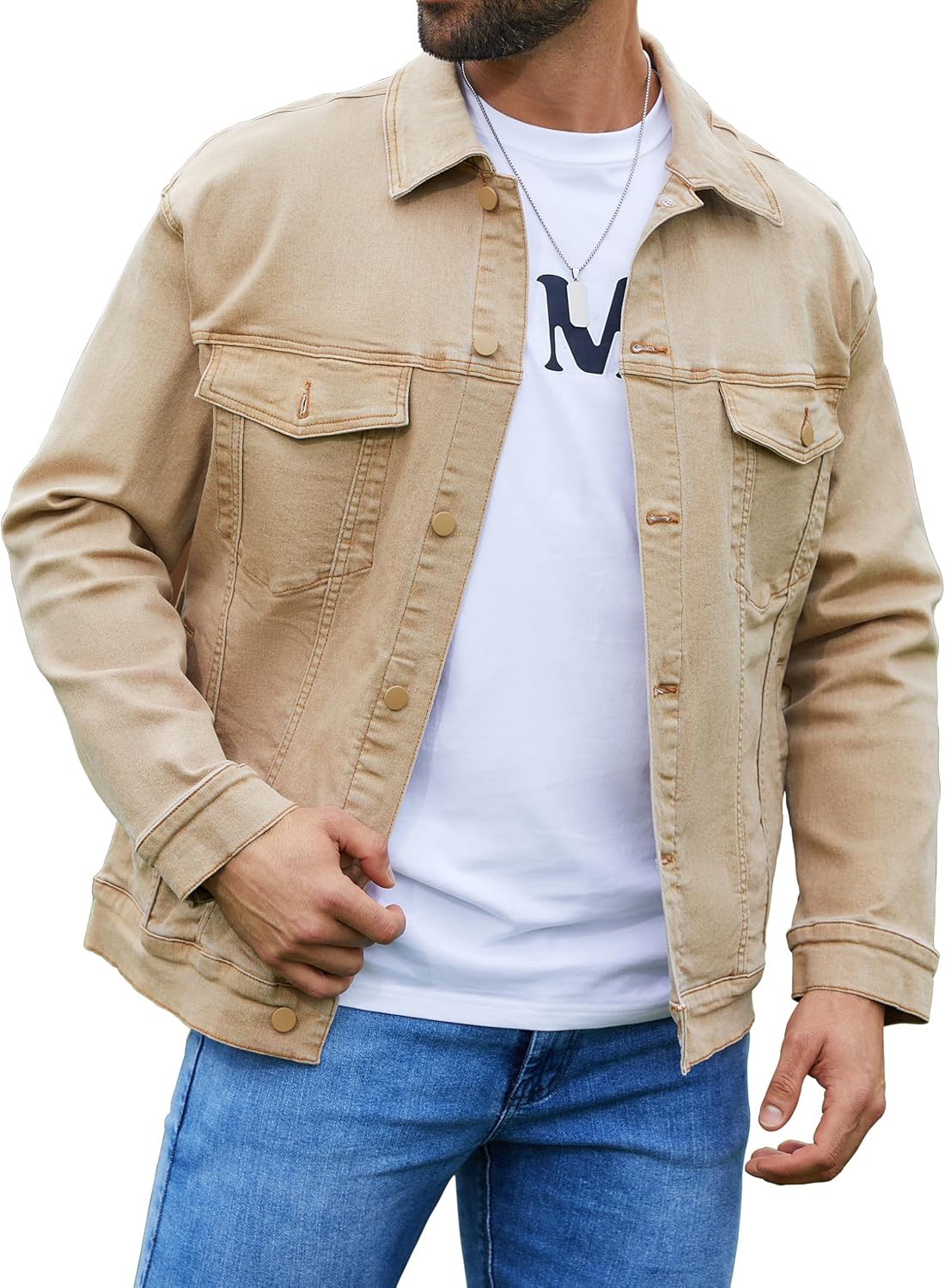 Denim Jackets for Men Trucker Jean Jacket Unlined Coats Spring Fall Outfits Medium Khaki