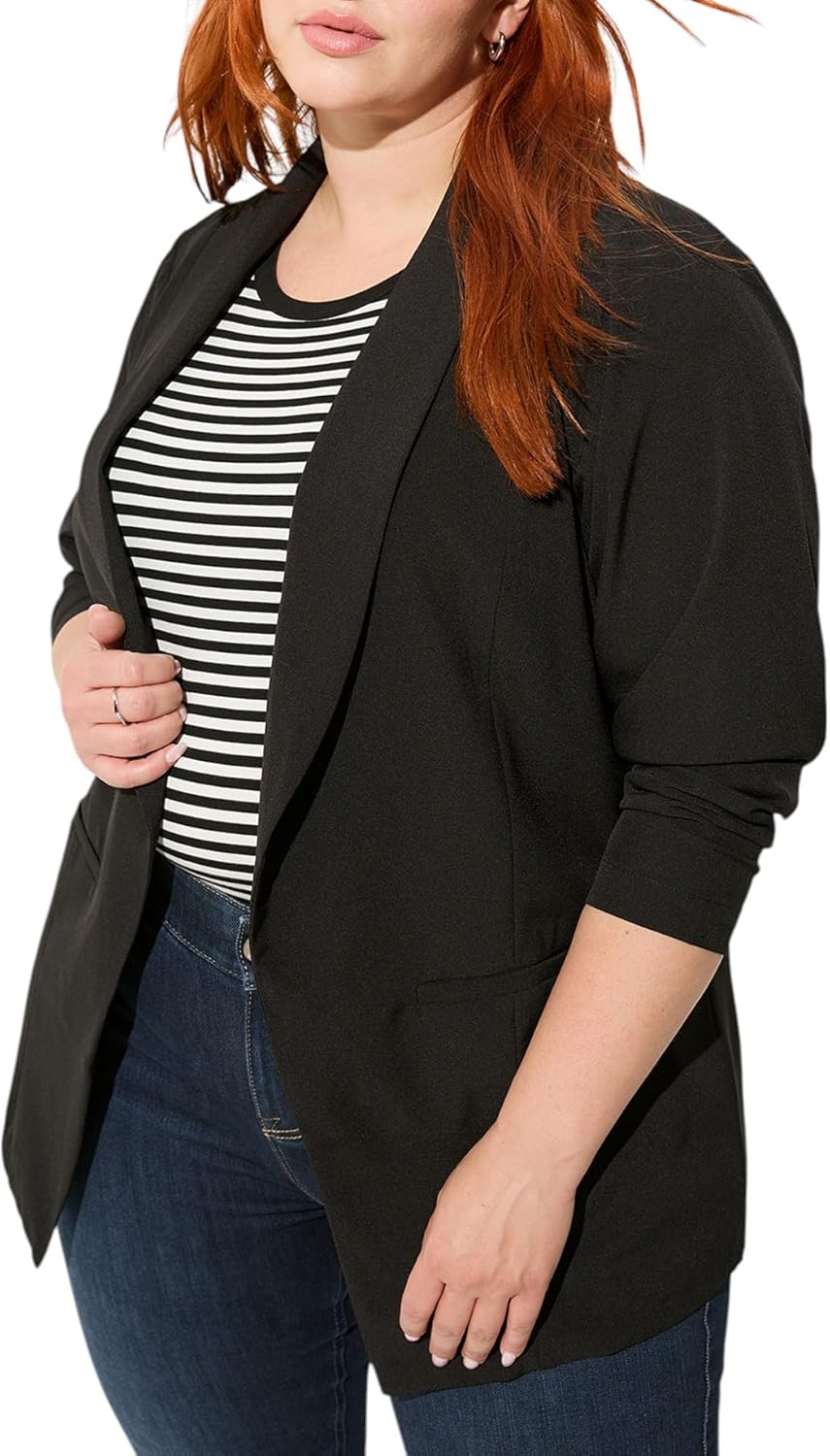 Women's Plus Size Top - Parker Studio Crepe Blazer Deep Black 2 - 2X - 18-20
