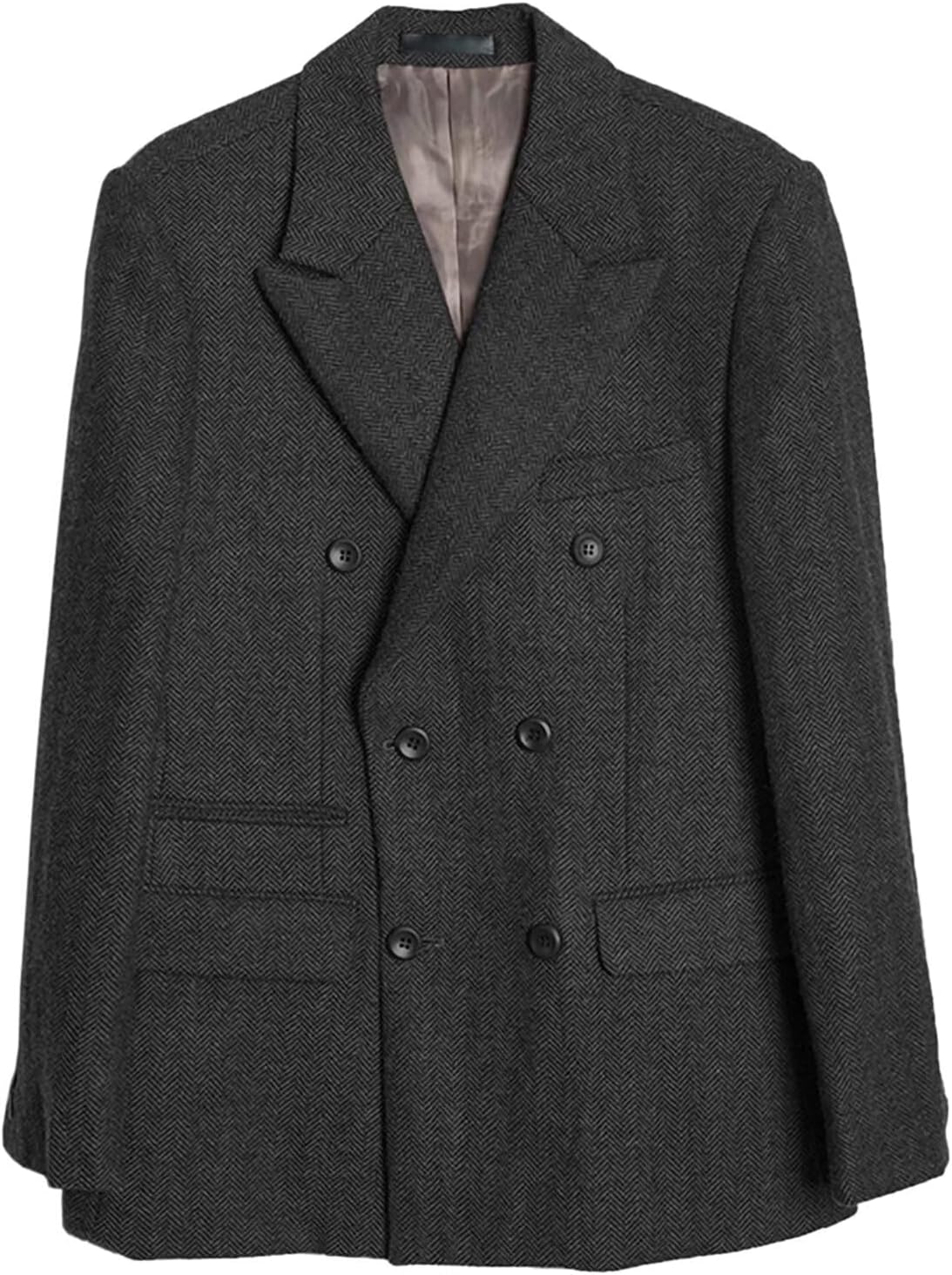 Womens Fall Winter Wool Blend Casual Business Herringbone Blazer Jacket Double Breasted Dressy Work Coat Medium Black