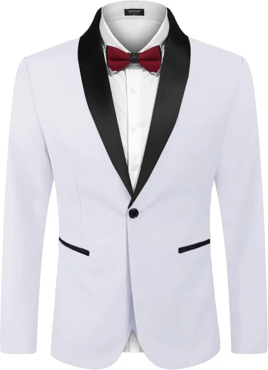 Men's Tuxedo Jacket One Button Dress Suit Blazer Jacket for Wedding Dinner Prom Party 01 white Small