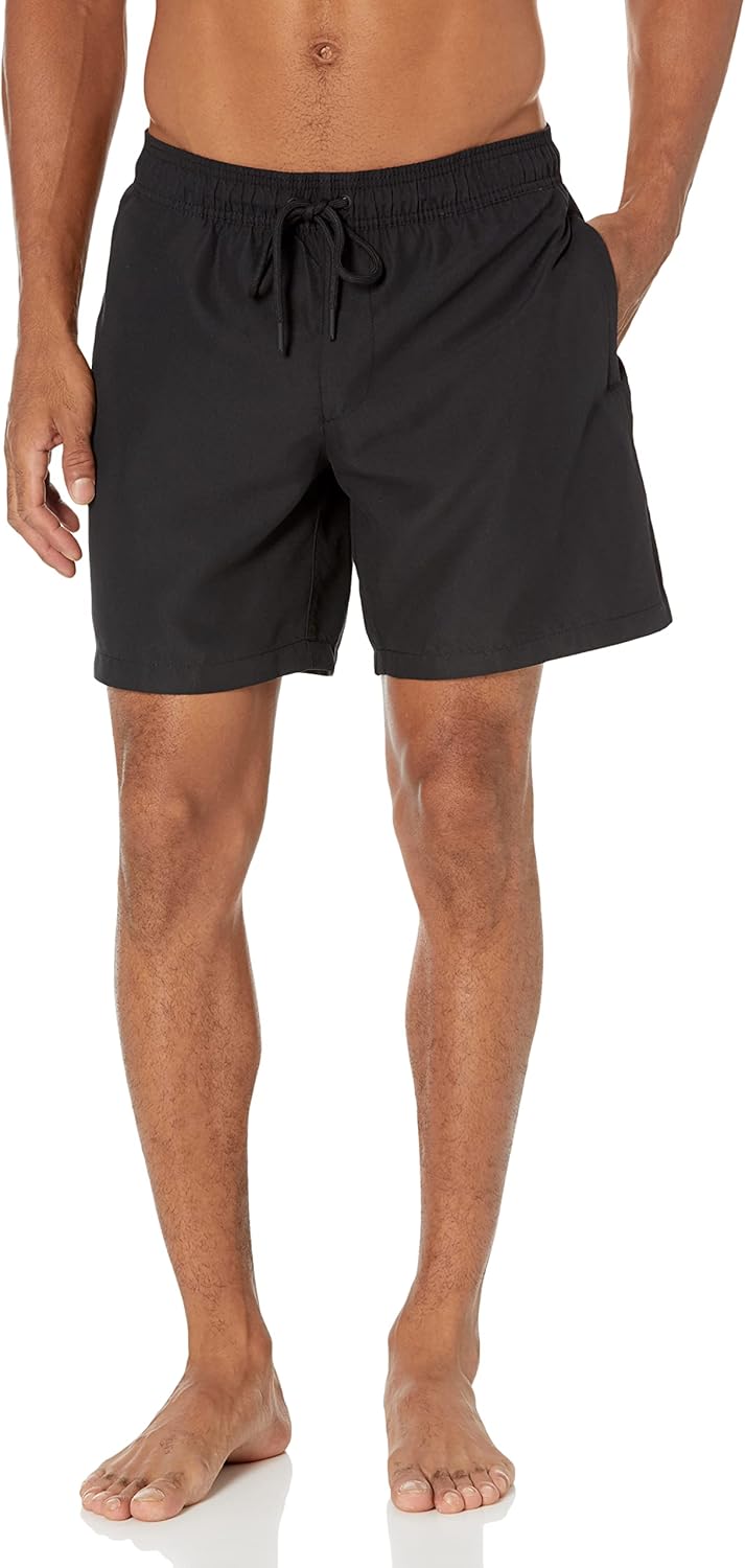 Men's 7" Swim Trunks with Mesh Lining, Pockets, Drawstring Closure X-Large Black