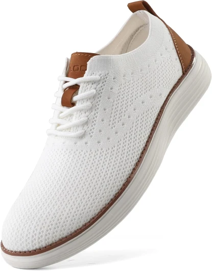 Men's Casual Dress Sneakers Oxfords Business Mesh Breathable Walking Shoes Tennis Comfortable 10.5 White