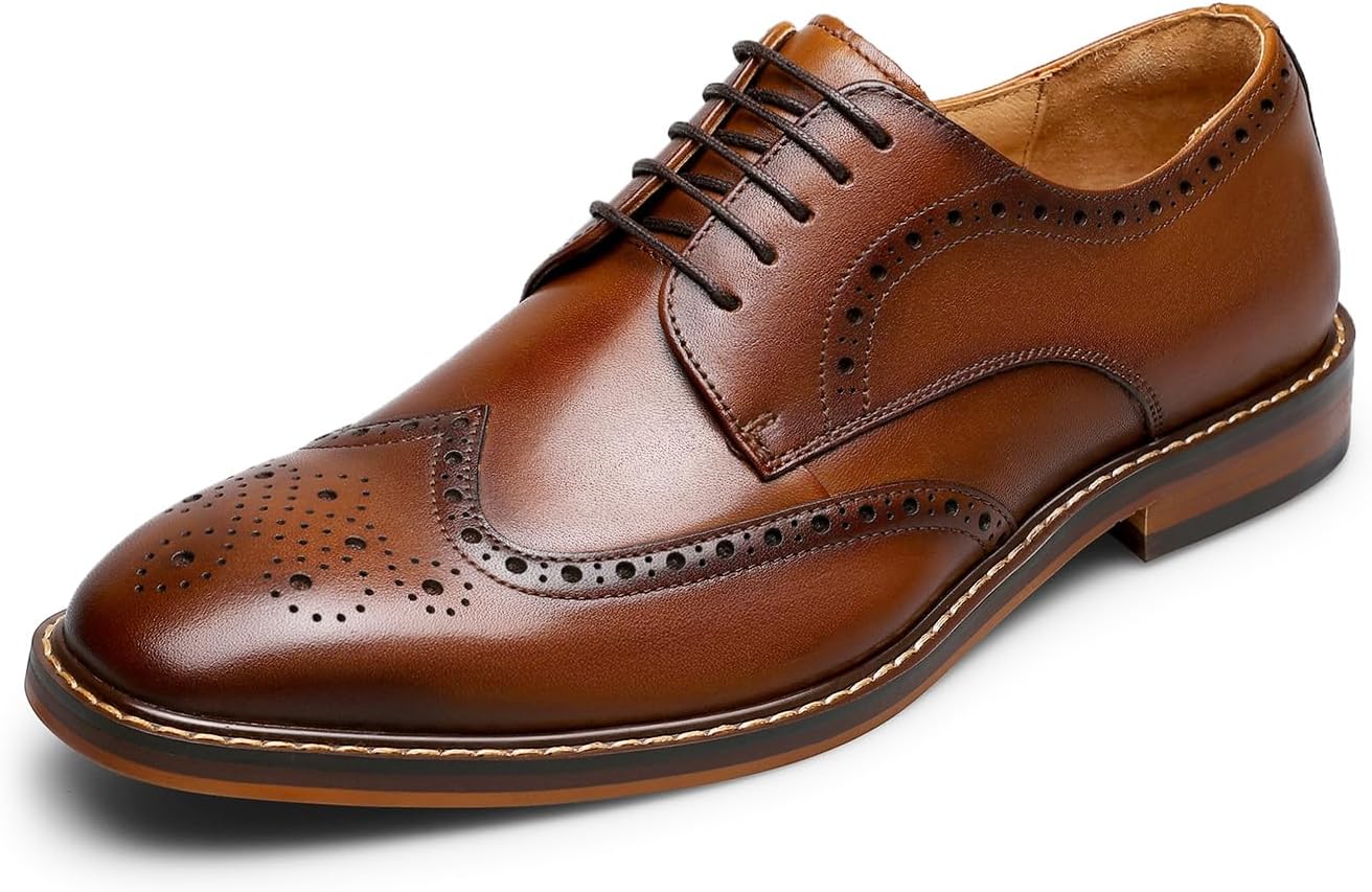 Men's Classic Brogue Oxfords, Lace-Up Formal Dress Shoes for Business Brown 8.5