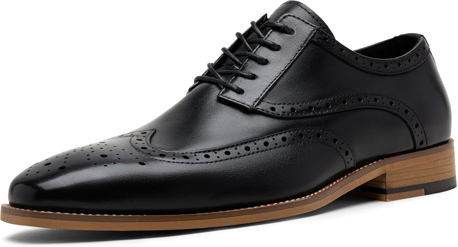 Mens Dress Shoes Leather Oxford Derby Shoe Formal Brogue Wingtip Dress Shoes for Men 10.5 Amy9045-black