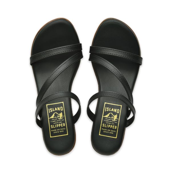 Women's Leather Slide Wedge Sandal - Made in Hawaii by Island Slipper (T950-BLAC-5) 5 BLACK