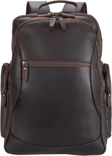 Nettuno 17.3" X-Large Vintage Travel Leather Laptop Backpack for Men, Multi Pockets, Casual Outdoor Business Rucksack, 32L Capacity, YKK Zippers Large (17.3" Laptop)