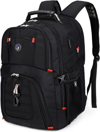 SHRRADOO Extra Large 50L Travel Laptop Backpack with USB Charging Port, College High School Backpack Airline Approved Business Work Bag Fits 17 Inch Computer for Men Women Black Travel Backpacks
