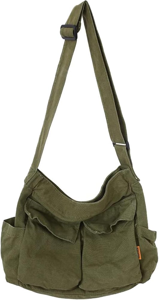 Canvas Messenger Bag Large Hobo Crossbody Bag with Multiple Pockets Casual Shoulder Tote Bag for Women and Men Green 1