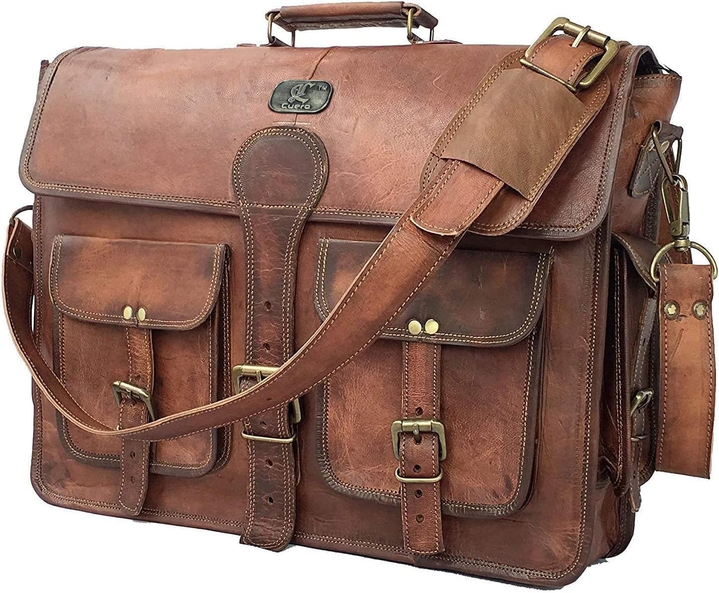 Leather Messenger Bag for Men, 18 Inch Laptop Crossbody, Handmade Leather Shoulder Satchel Bag for Men, Full Grain Business Briefcase for Office/Work/Travel - Vintage Brown 18 inch Large