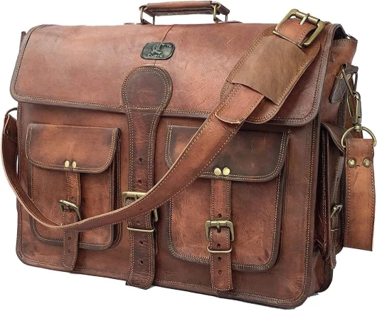 Leather Messenger Bag for Men, 18 Inch Laptop Crossbody, Handmade Leather Shoulder Satchel Bag for Men, Full Grain Business Briefcase for Office/Work/Travel - Vintage Brown 18 inch Large