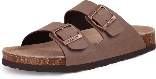 Unisex Cork Footbed Slide Sandal, Arch Support Summer Outdoor Sandals with Adjustable Buckle for Women and Men 8-8.5 Women/6.5-7 Men Brown