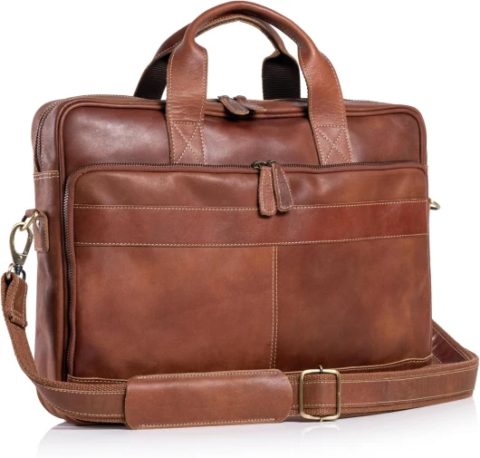 16 Inch Leather briefcases Laptop Messenger Bags for Men and Women Best Office Satchel Bag Tan