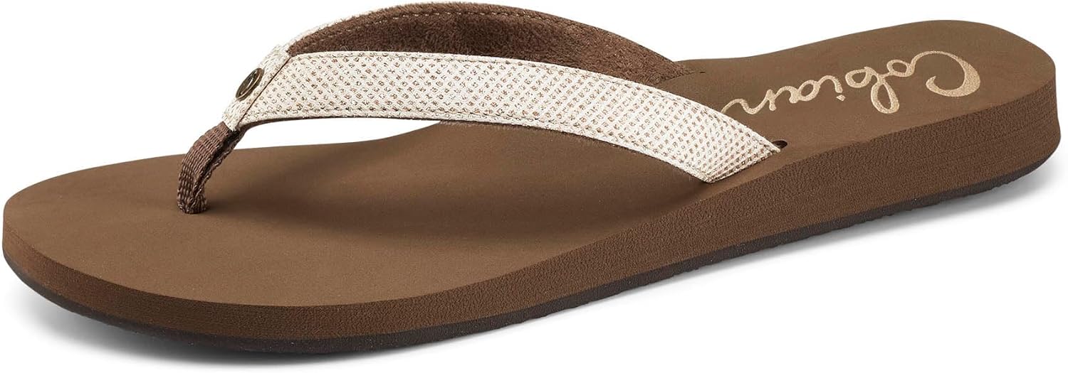 Fiesta Skinny Bounce Women’s Flip Flops Comfortable Summer Beach Sandals 9 Tan