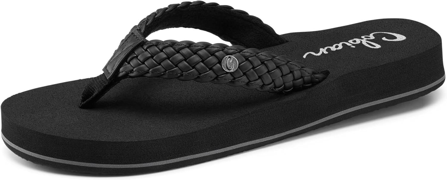 Women's Sandal Braided Bounce Flip Flop 9 Black