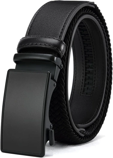Men's Elastic Leather Ratchet Belt, Braided Stretch Belt, casual Fabric Belt, Design Width 1 3/8" for golf pants jeans Ratchet Belt Black 34"-38"Waist Adjustable