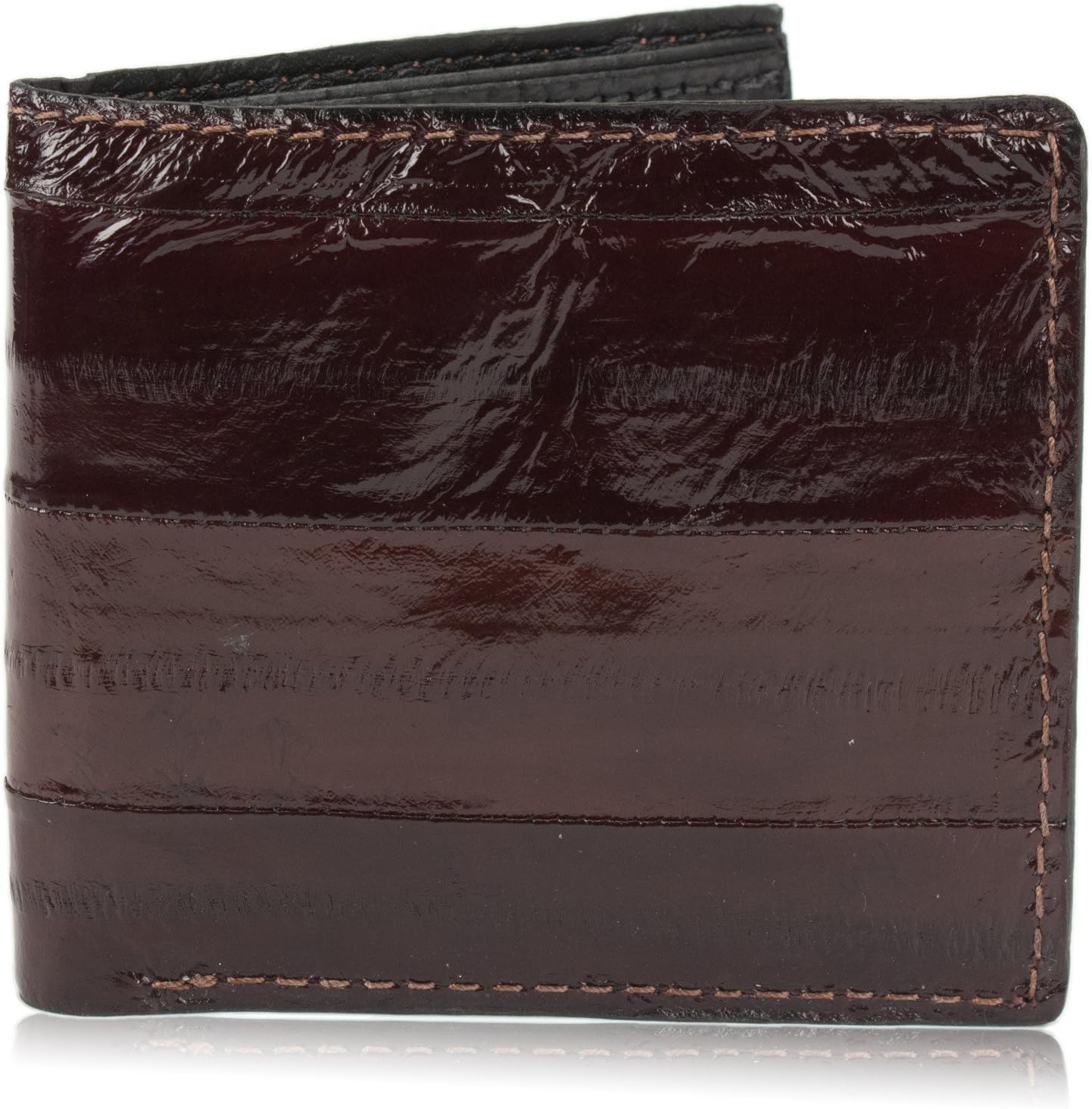 Genuine Pacific Eel Skin Leather Bifold Wallet Handmade 6 Card Slots Brown