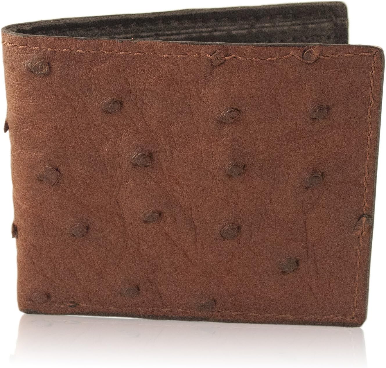 Genuine Ostrich Skin Leather Bifold Wallet Handmade 6 Card Slots Brown