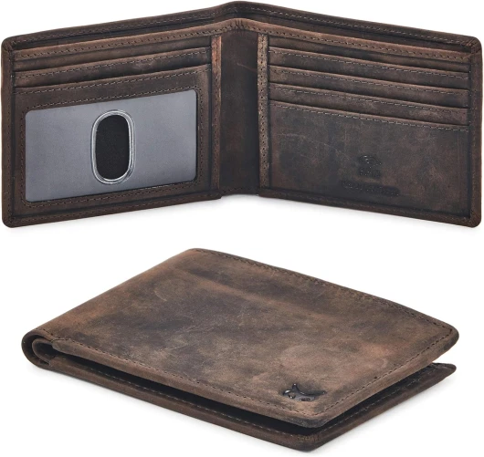 Real Leather Mens Bifold Wallet RFID Blocking Slim Minimalist Front Pocket - Thin & Stylish with ID Window in Gift Box (Crazy Horse, Coffee) Crazy Horse Coffee