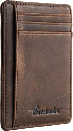 Slim Wallet Front Pocket Minimalist Leather RFID Blocking Medium Size CH Coffee